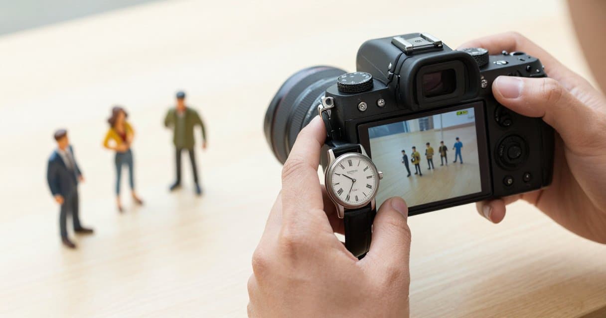 Hands photographing a vintage watch and small collectibles with a phone to estimate their value